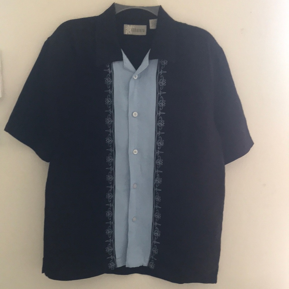 Cubavera Black and Light Blue Men's Shirt